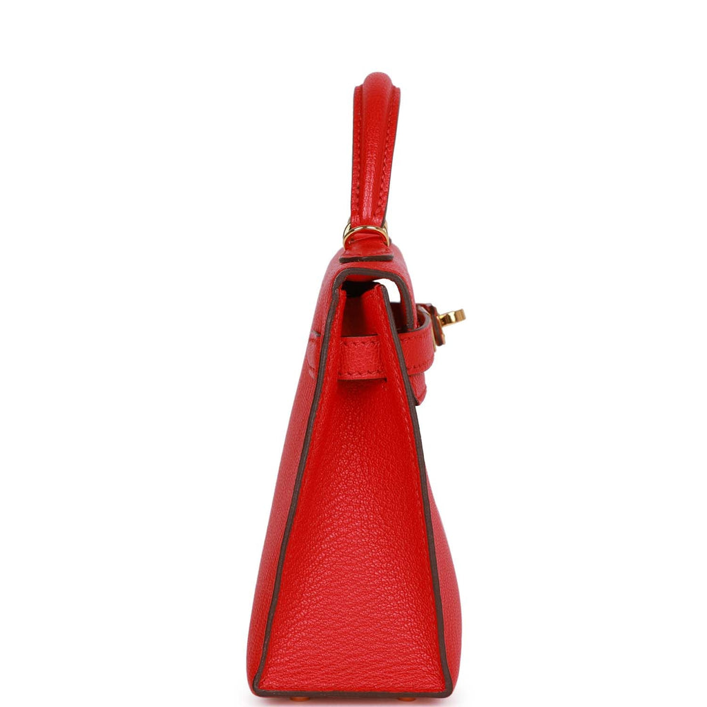 Pre-owned Hermes Kelly 20 Rouge de Coeur Chevre Mysore Gold Hardware