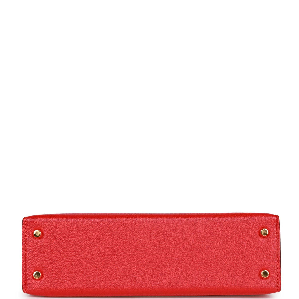 Pre-owned Hermes Kelly 20 Rouge de Coeur Chevre Mysore Gold Hardware