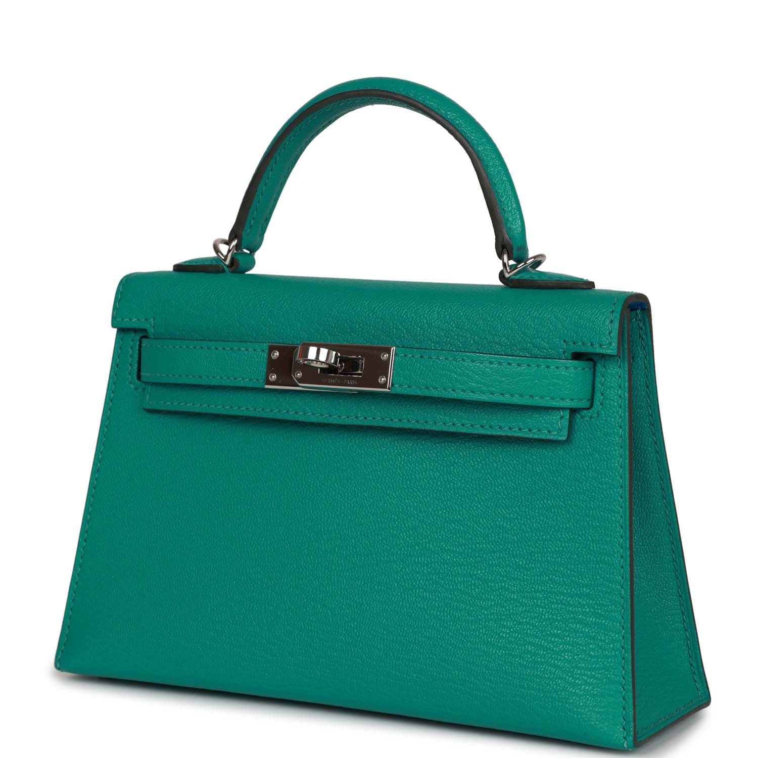Pre-owned Hermes Kelly 20 Verso Vert Verone Verso Chevre Palladium Hardware