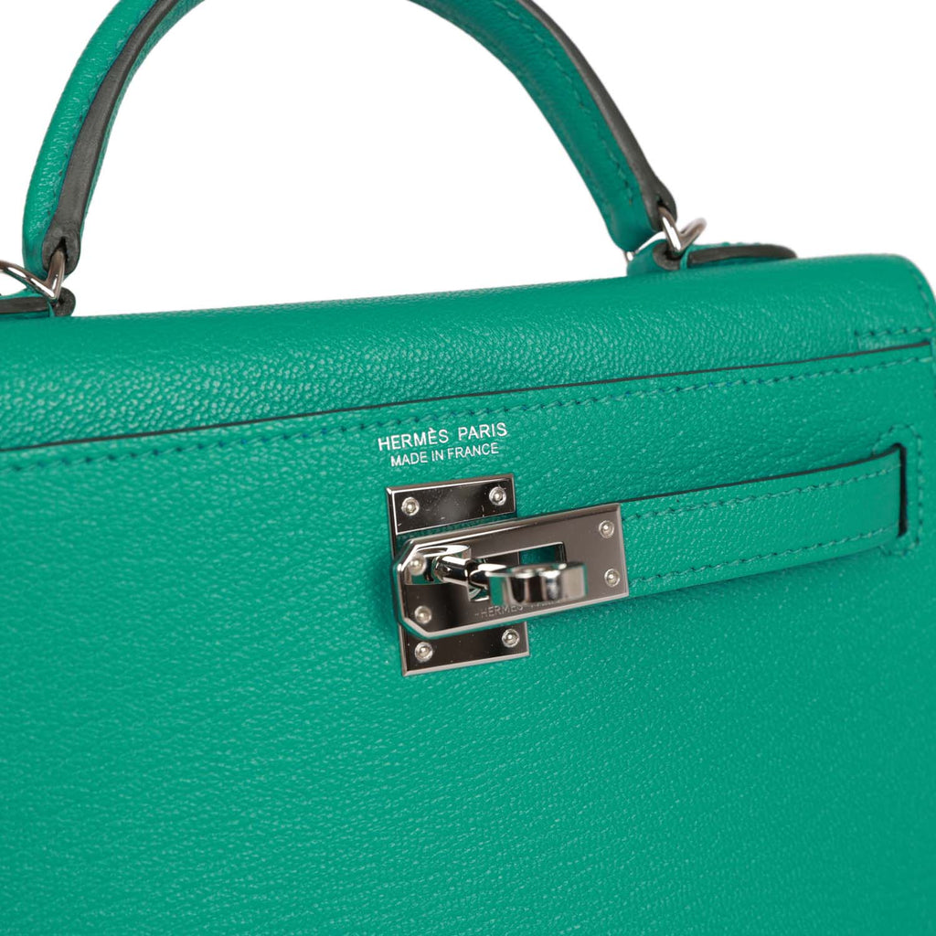 Pre-owned Hermes Kelly 20 Verso Vert Verone Verso Chevre Palladium Hardware