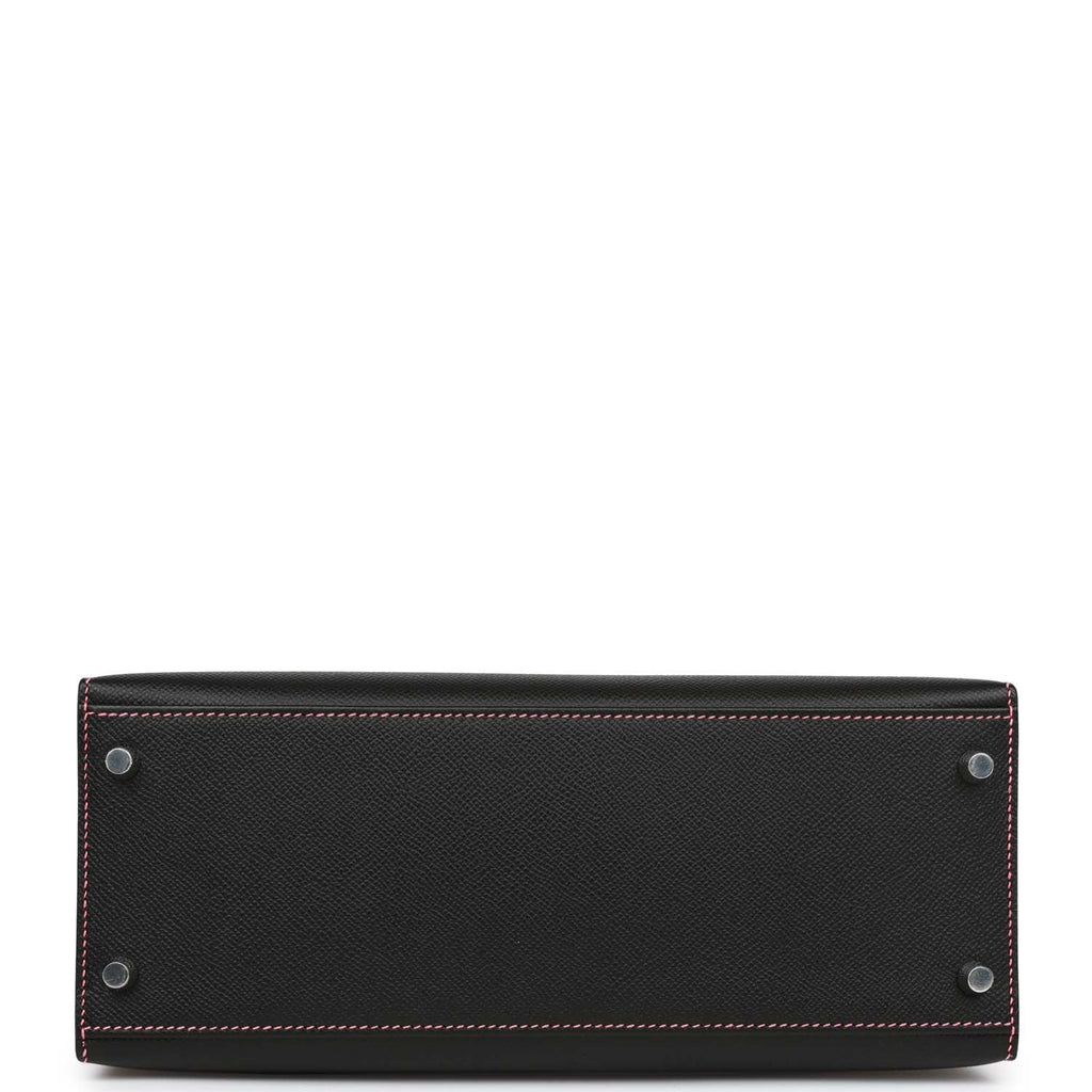 Pre-owned Hermes Special Order (HSS) Kelly Sellier 28 Black and Rose Azalee Epsom Brushed Palladium Hardware