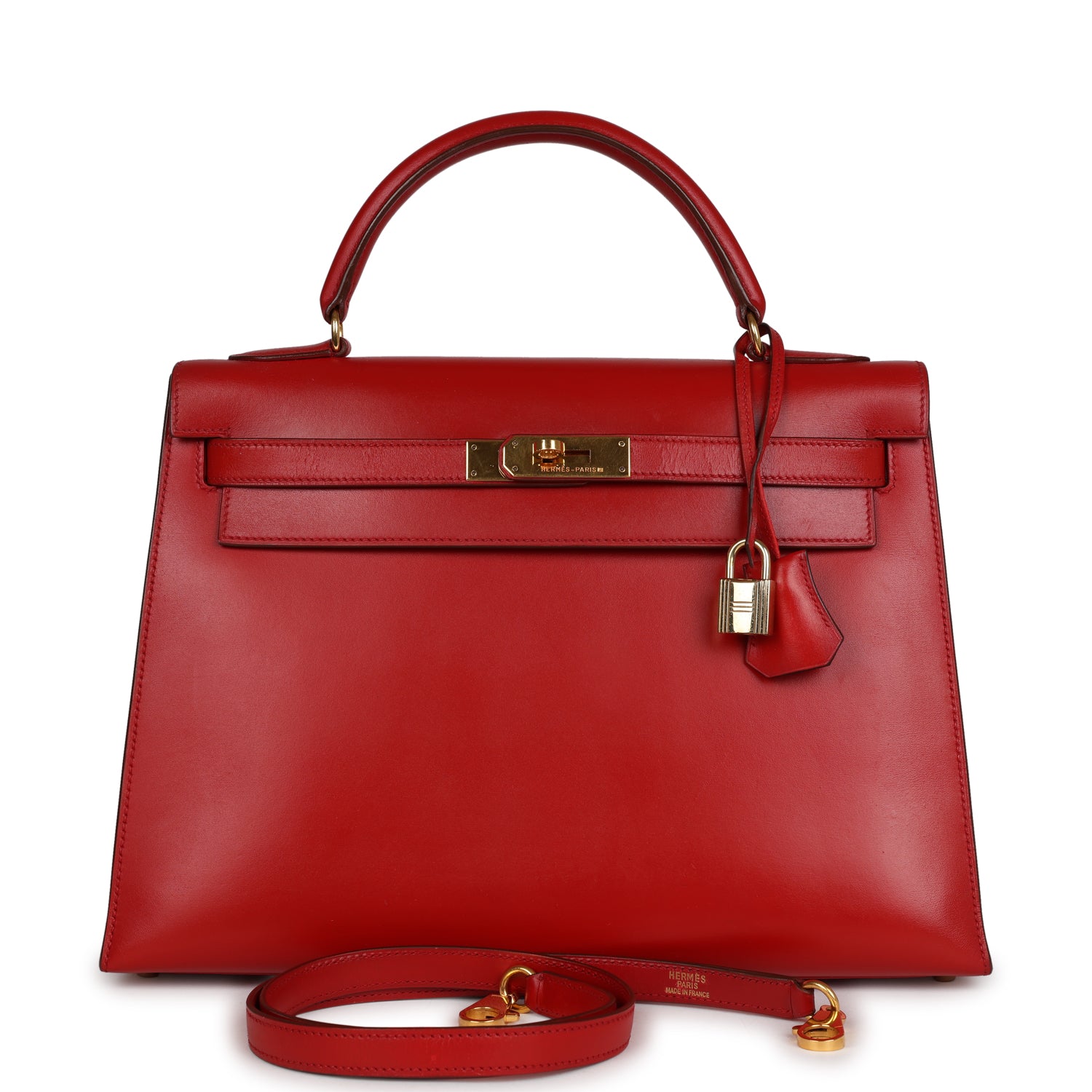 Vintage Hermès Kelly Sellier 32 Rouge Vif Box Gold Hardware