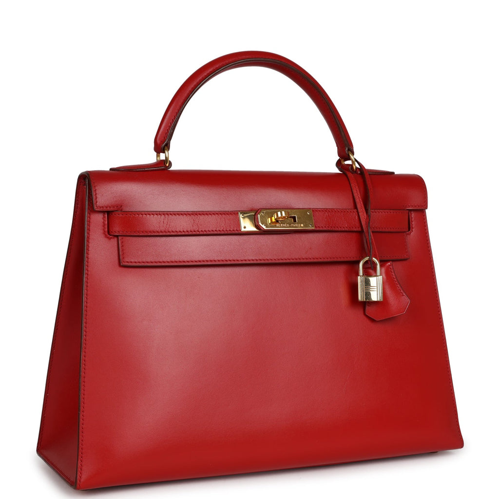 Vintage Hermès Kelly Sellier 32 Rouge Vif Box Gold Hardware