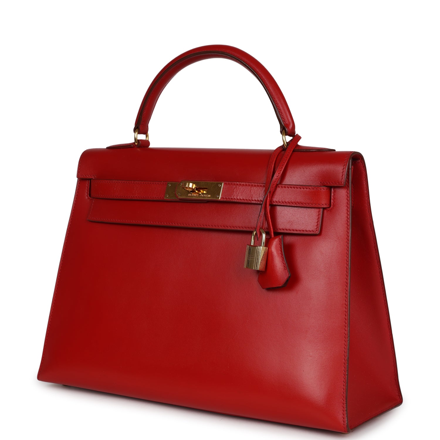 Vintage Hermès Kelly Sellier 32 Rouge Vif Box Gold Hardware