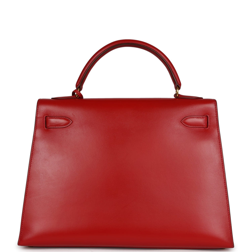 Vintage Hermès Kelly Sellier 32 Rouge Vif Box Gold Hardware