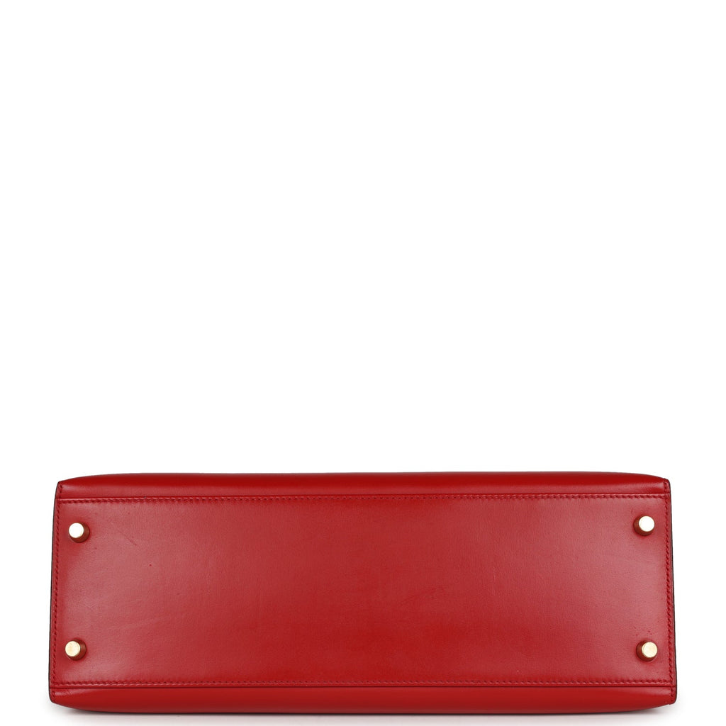 Vintage Hermès Kelly Sellier 32 Rouge Vif Box Gold Hardware