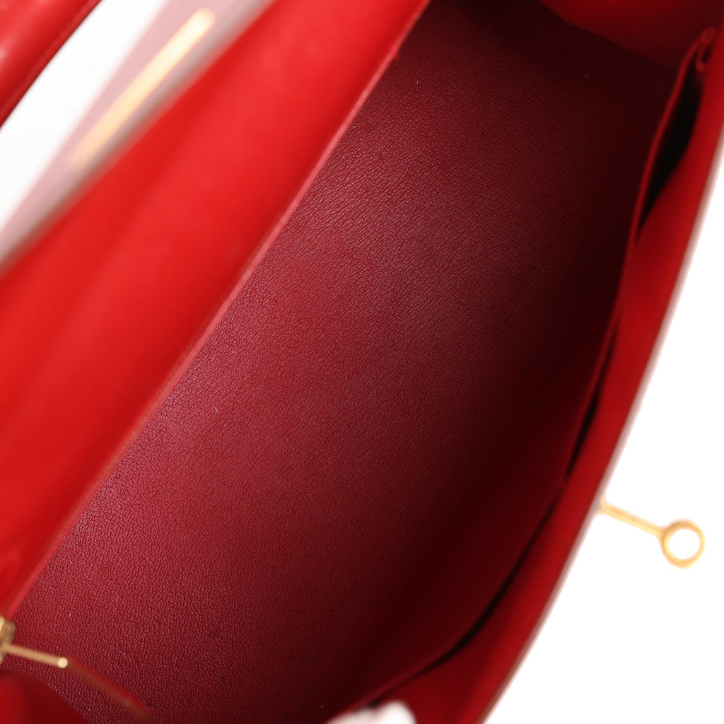 Vintage Hermès Kelly Sellier 32 Rouge Vif Box Gold Hardware