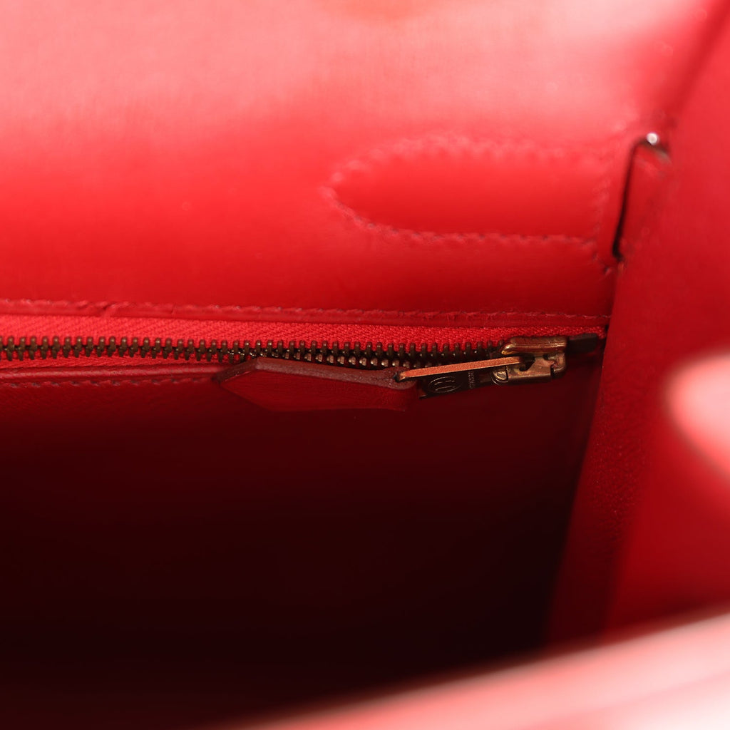 Vintage Hermès Kelly Sellier 32 Rouge Vif Box Gold Hardware