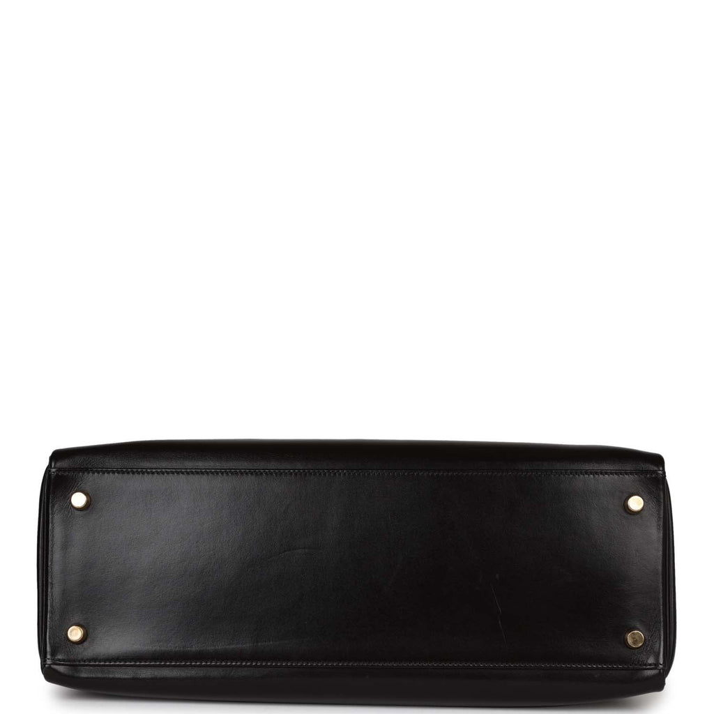 Vintage Hermes Kelly 35 Retourne Black Box Gold Hardware