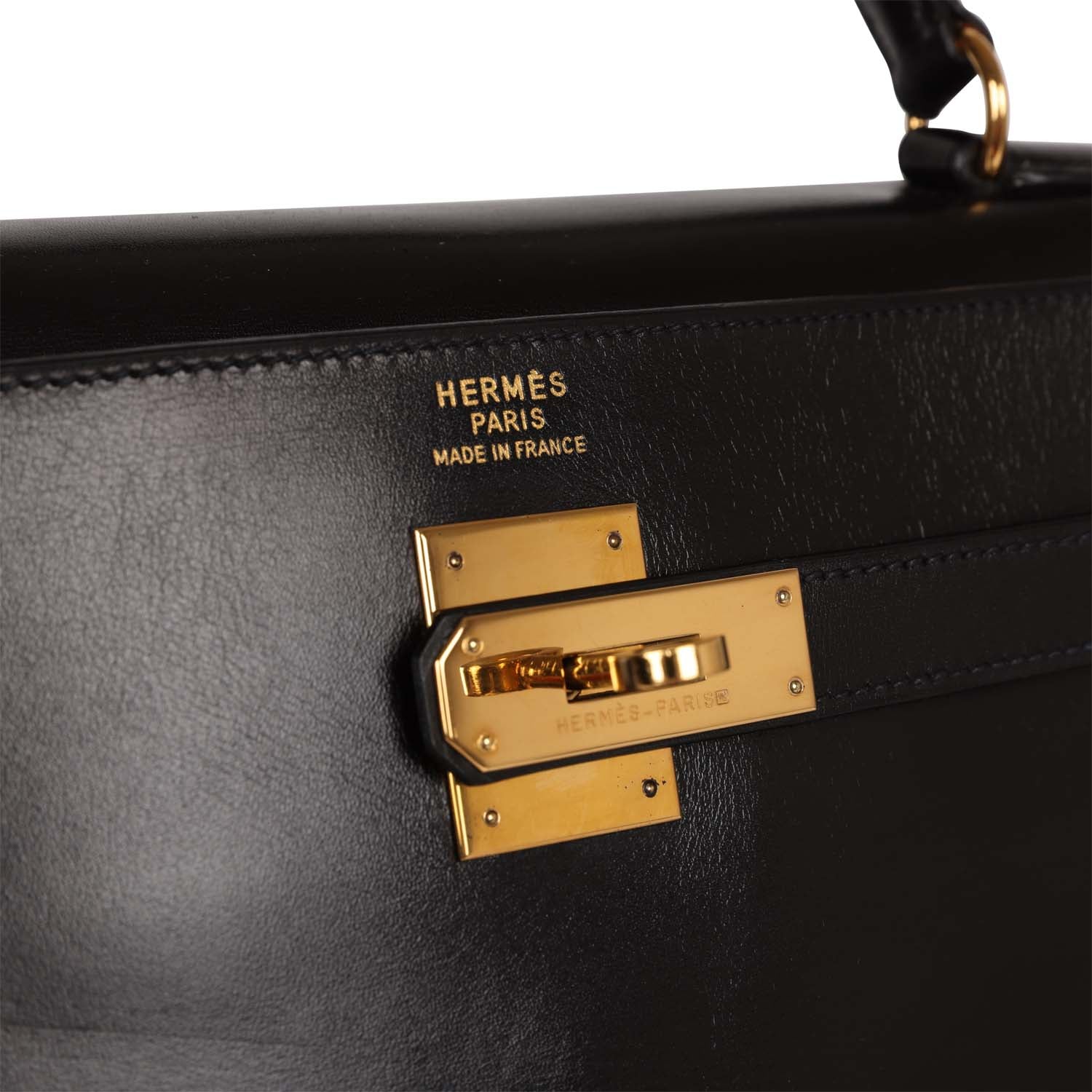 Vintage Hermes Kelly 35 Retourne Black Box Gold Hardware