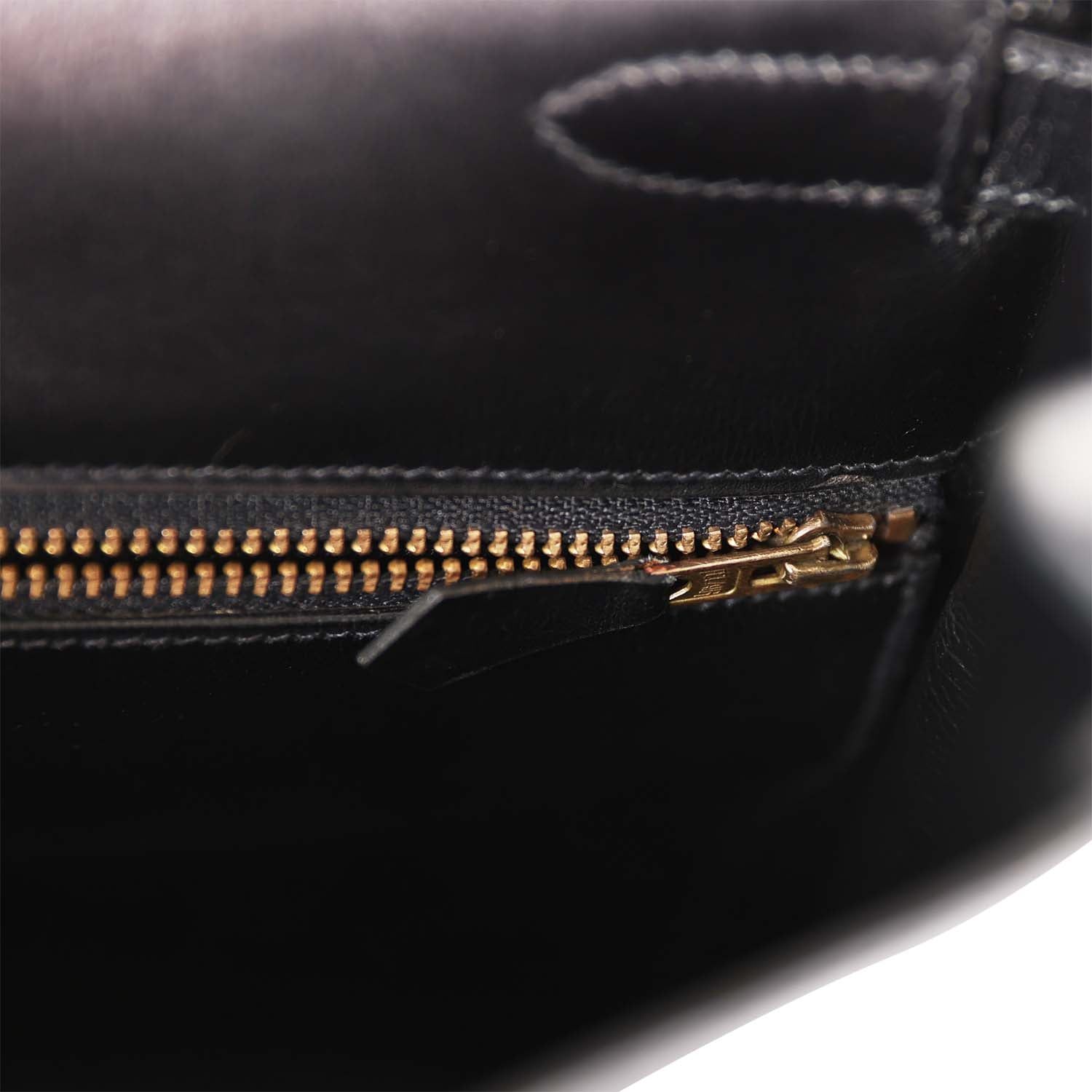 Vintage Hermes Kelly 35 Retourne Black Box Gold Hardware