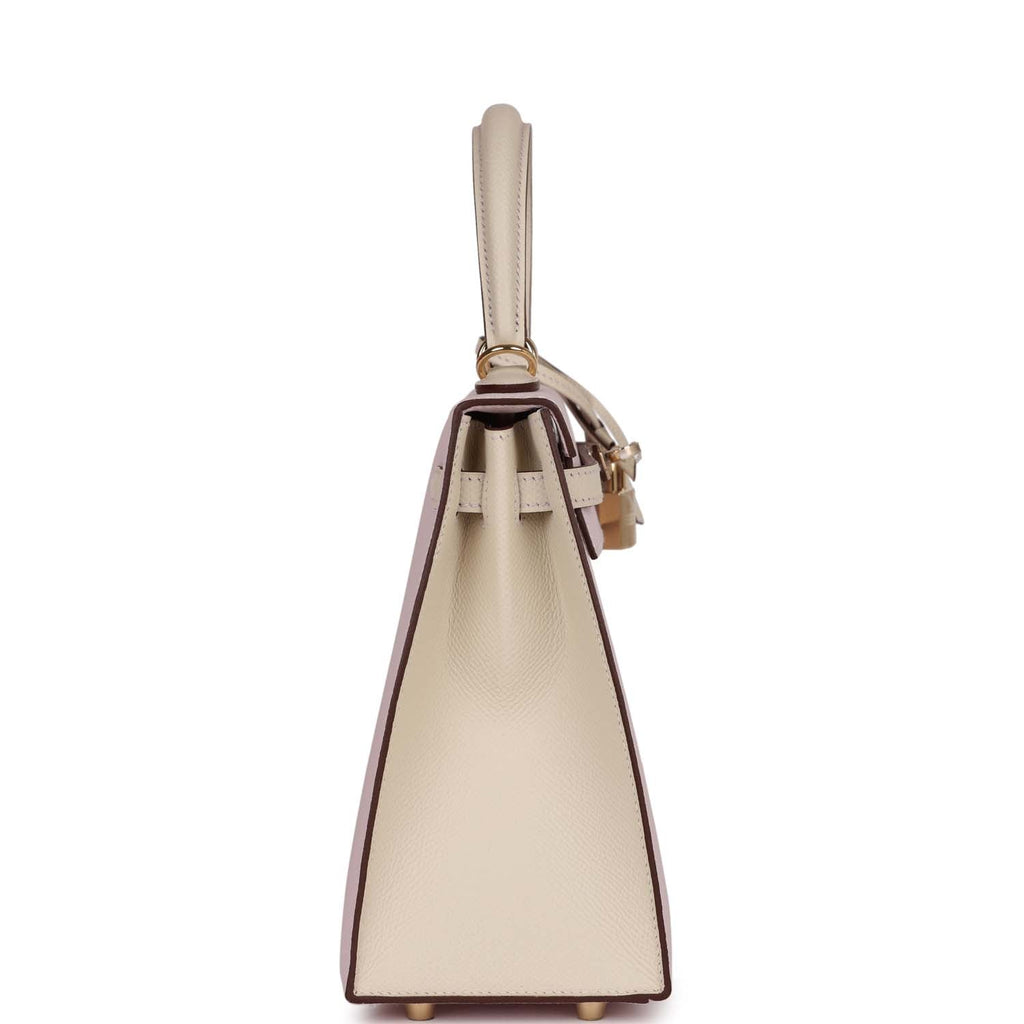 Hermes Special Order (HSS) Kelly Sellier 25 Mauve Pale and Craie Epsom Permabrass Hardware