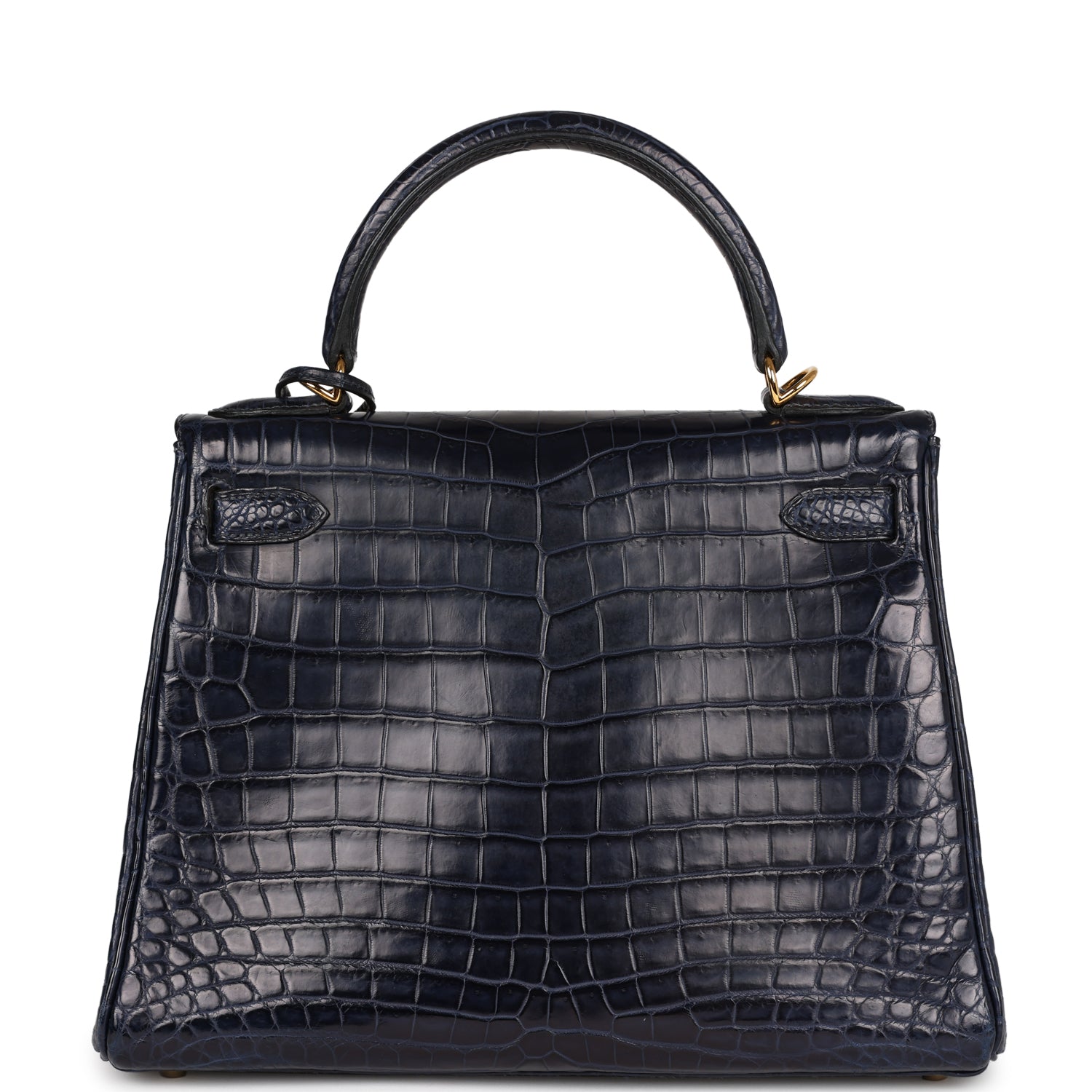 Pre-owned Hermes Kelly Retourne 28 Bleu Indigo Matte Niloticus Crocodile Gold Hardware