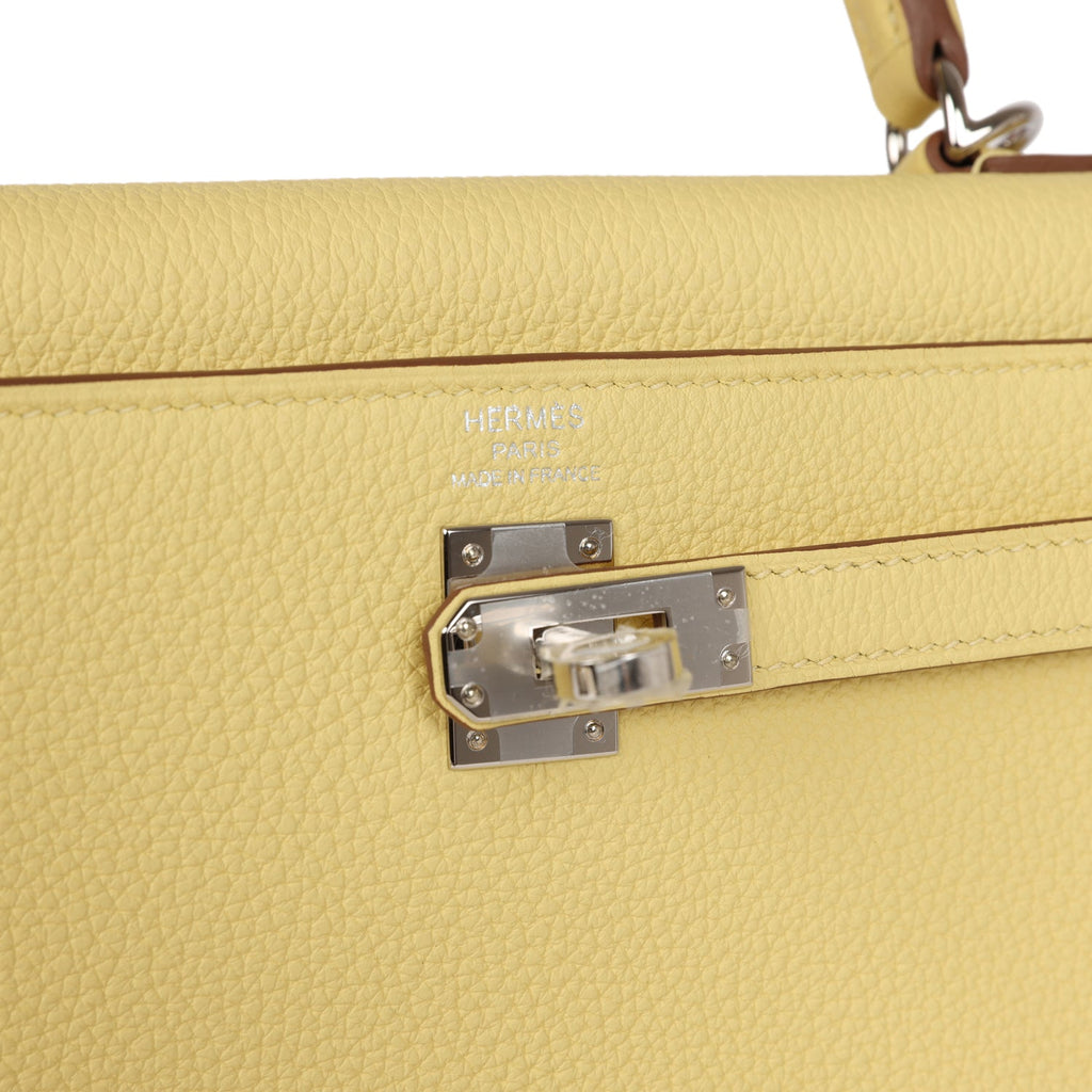 Hermes Kelly Retourne 25 Jaune Poussin Togo Palladium Hardware