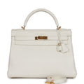 Hermes Kelly Retourne 32 White Clemence Gold Hardware