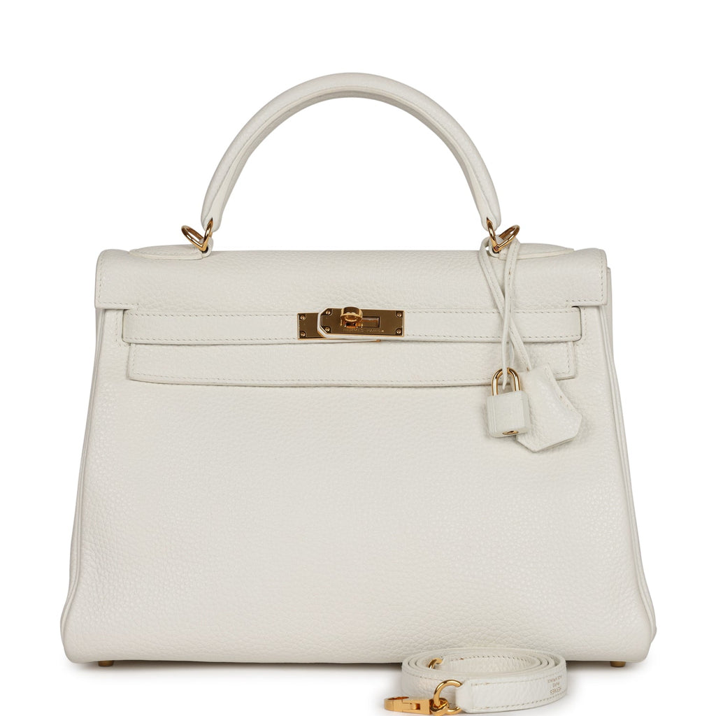 Hermes Kelly Retourne 32 White Clemence Gold Hardware