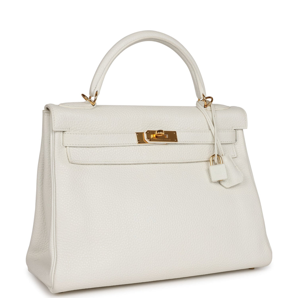 Hermes Kelly Retourne 32 White Clemence Gold Hardware
