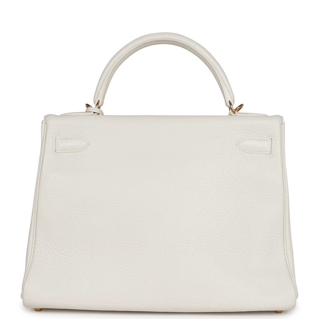 Hermes Kelly Retourne 32 White Clemence Gold Hardware