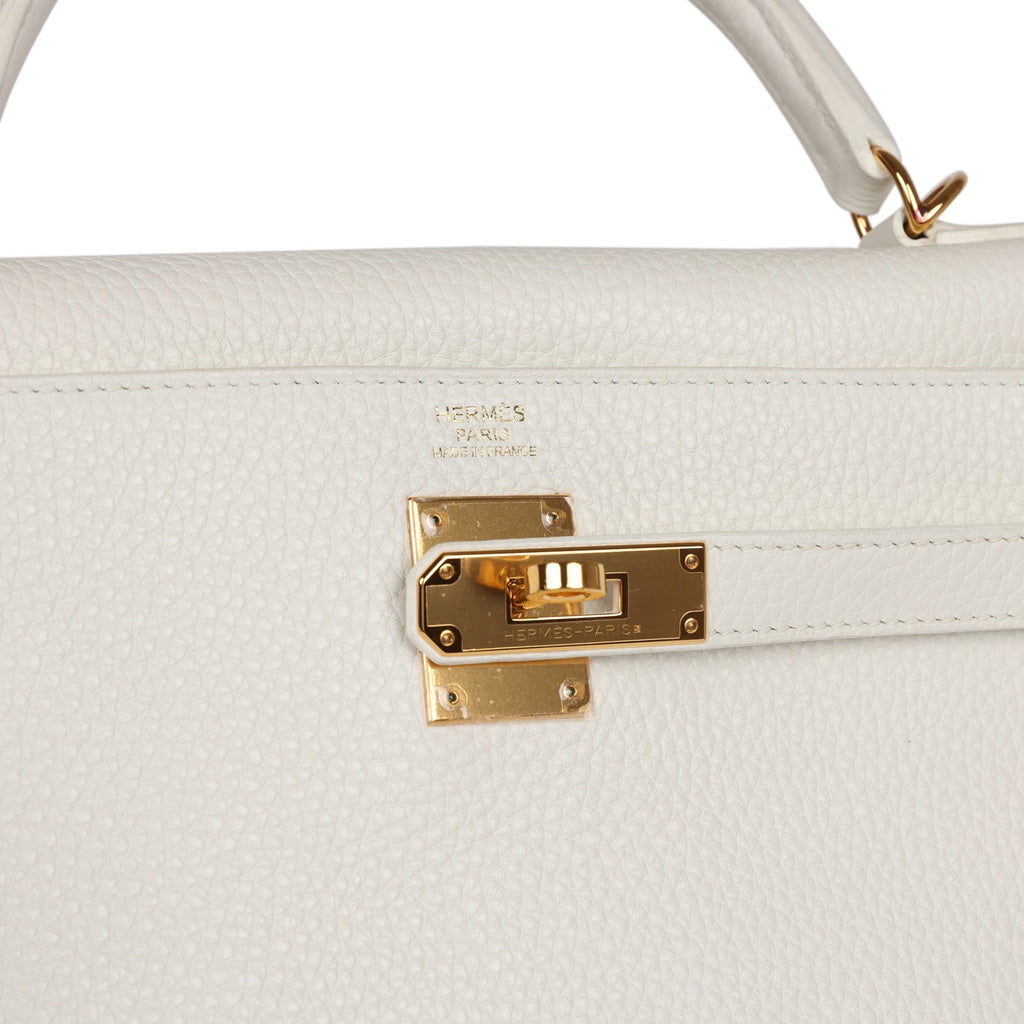 Hermes Kelly Retourne 32 White Clemence Gold Hardware