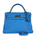 Hermes Kelly Retourne 32 Bleu Hydra Togo Palladium Hardware