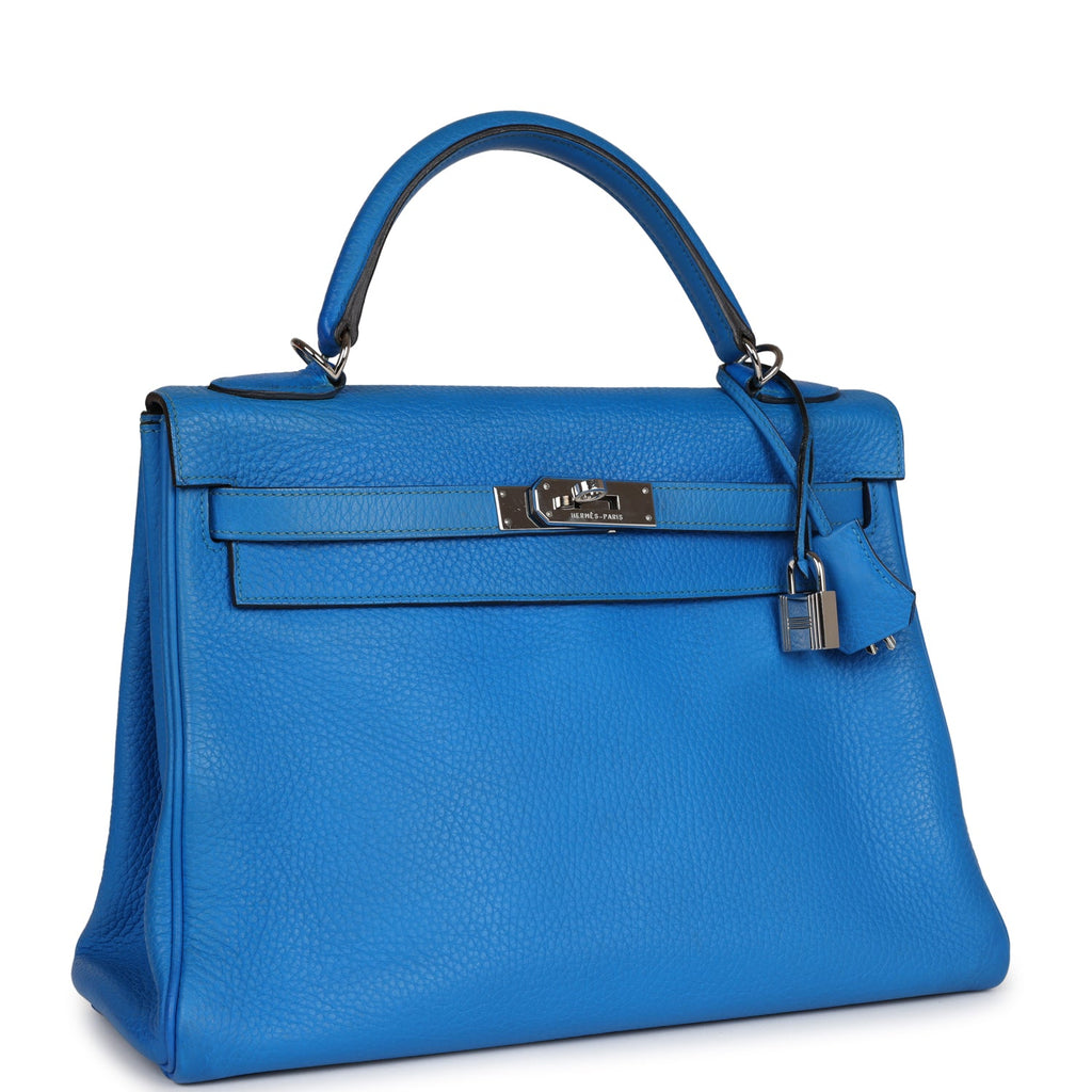 Hermes Kelly Retourne 32 Bleu Hydra Togo Palladium Hardware