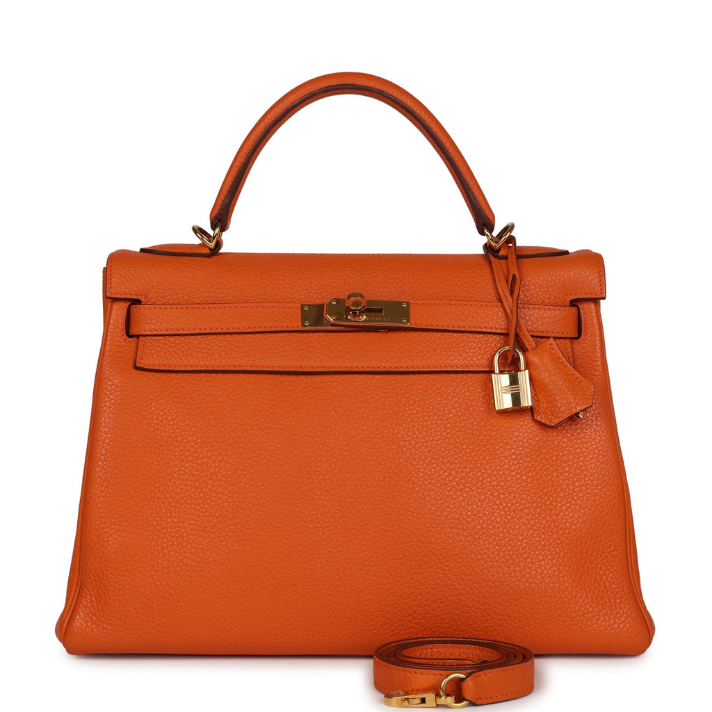 Hermes Kelly Retourne 32 Orange H Clemence Gold Hardware