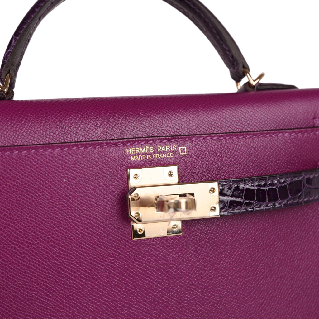 Hermes Kelly Sellier 20 Anemone Madame and Amethyst Shiny Alligator Touch Permabrass Hardware