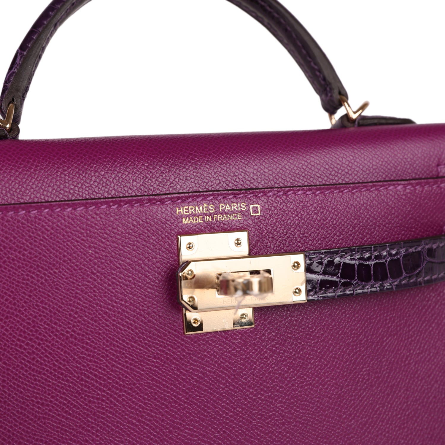 Hermes Kelly Sellier 20 Anemone Madame and Amethyst Shiny Alligator Touch Permabrass Hardware