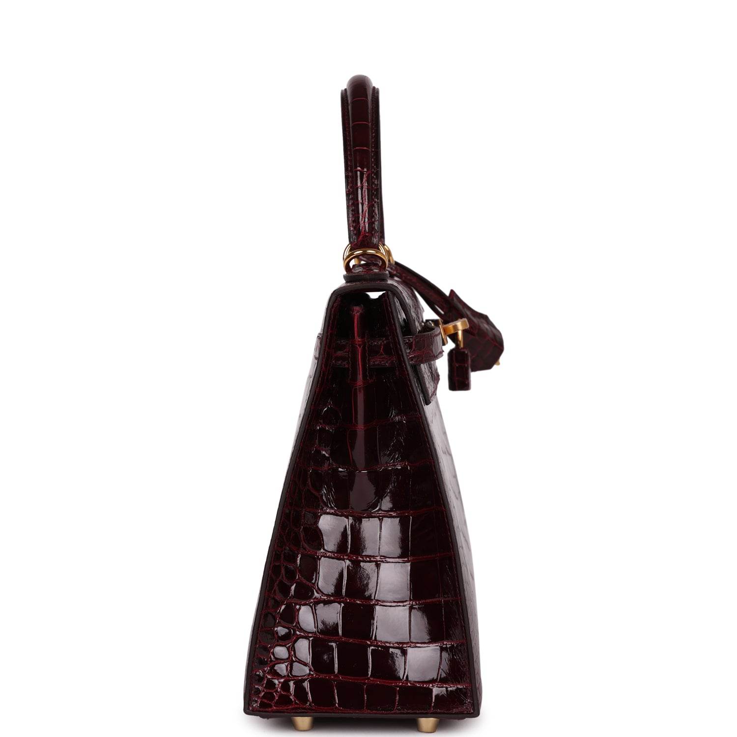 Hermes Kelly Sellier 25 Bordeaux Shiny Alligator Gold Hardware
