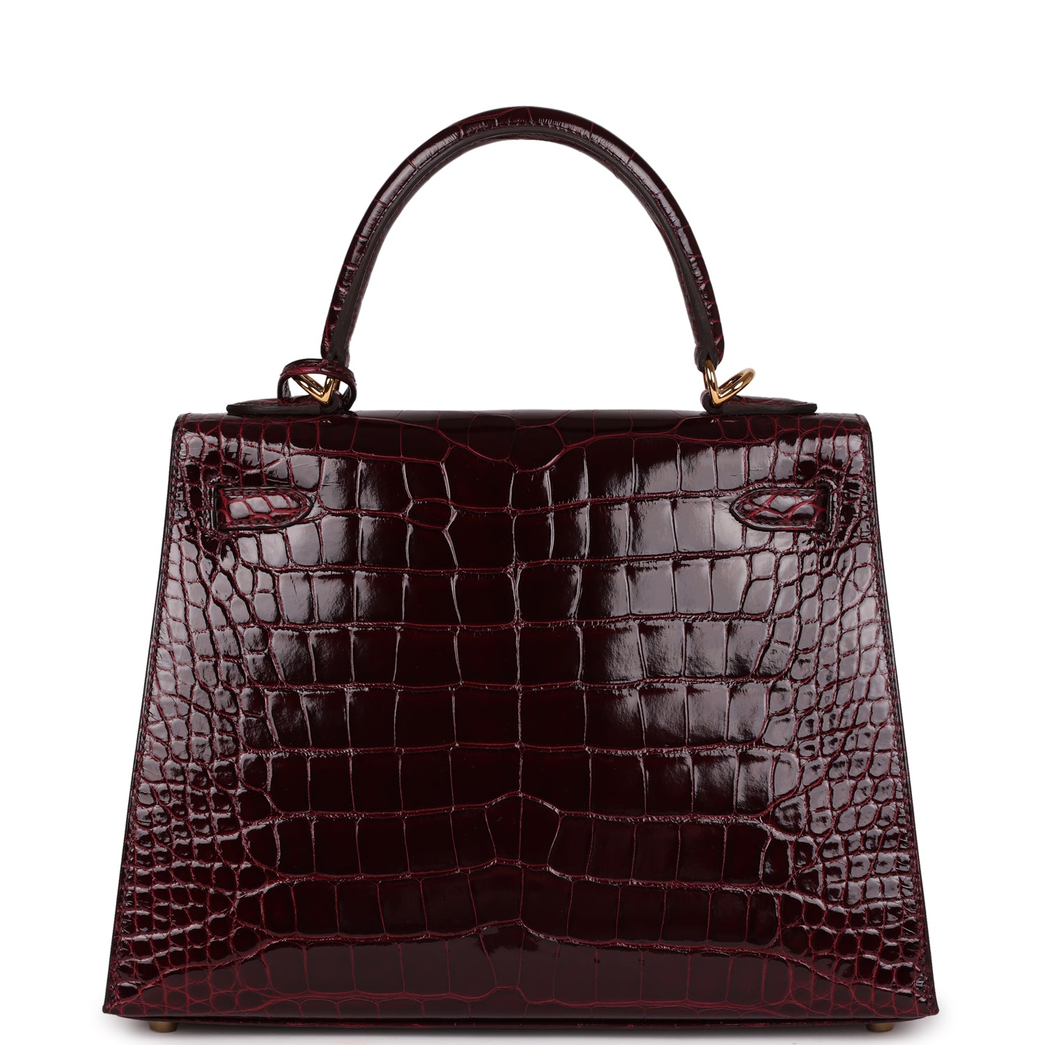 Hermes Kelly Sellier 25 Bordeaux Shiny Alligator Gold Hardware