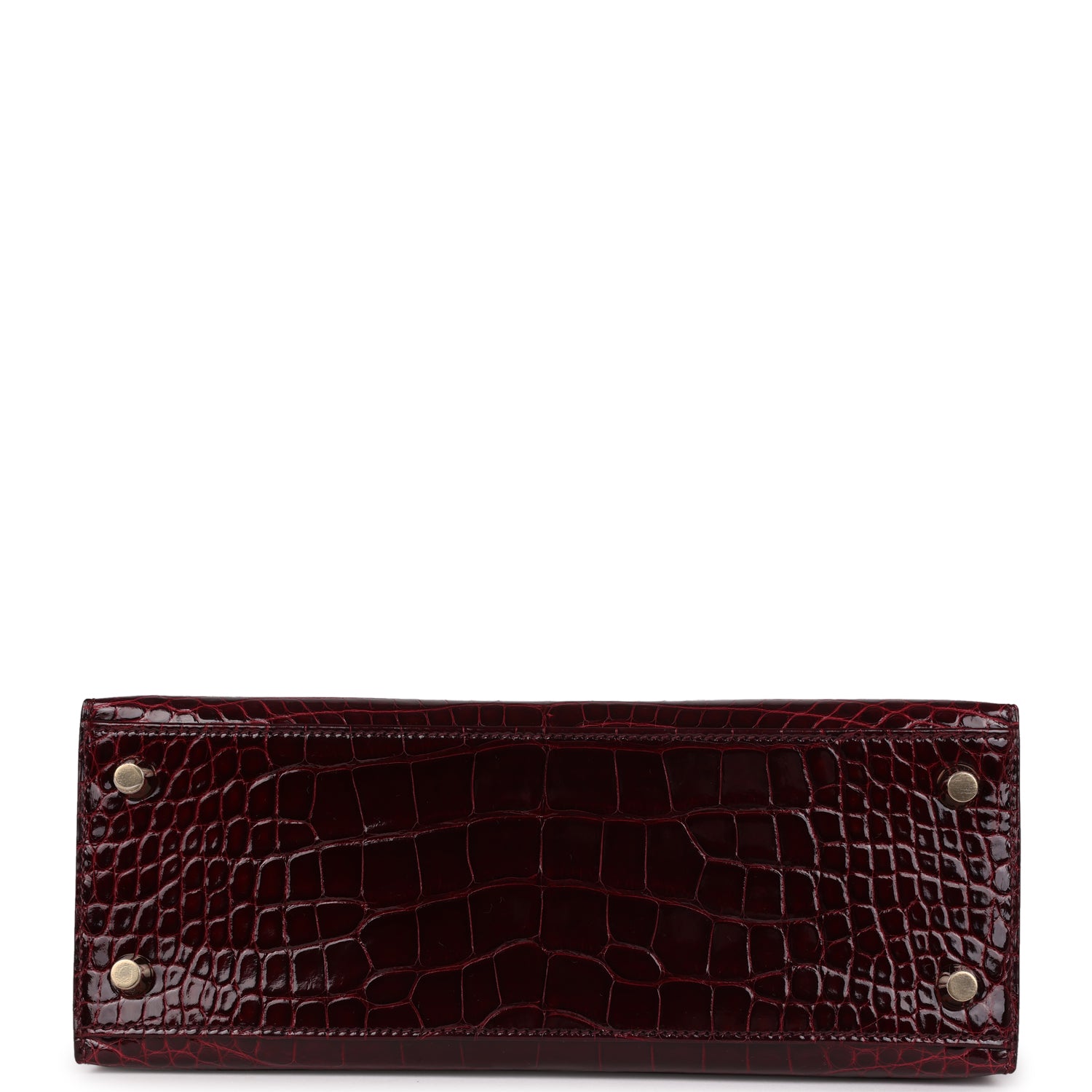 Hermes Kelly Sellier 25 Bordeaux Shiny Alligator Gold Hardware