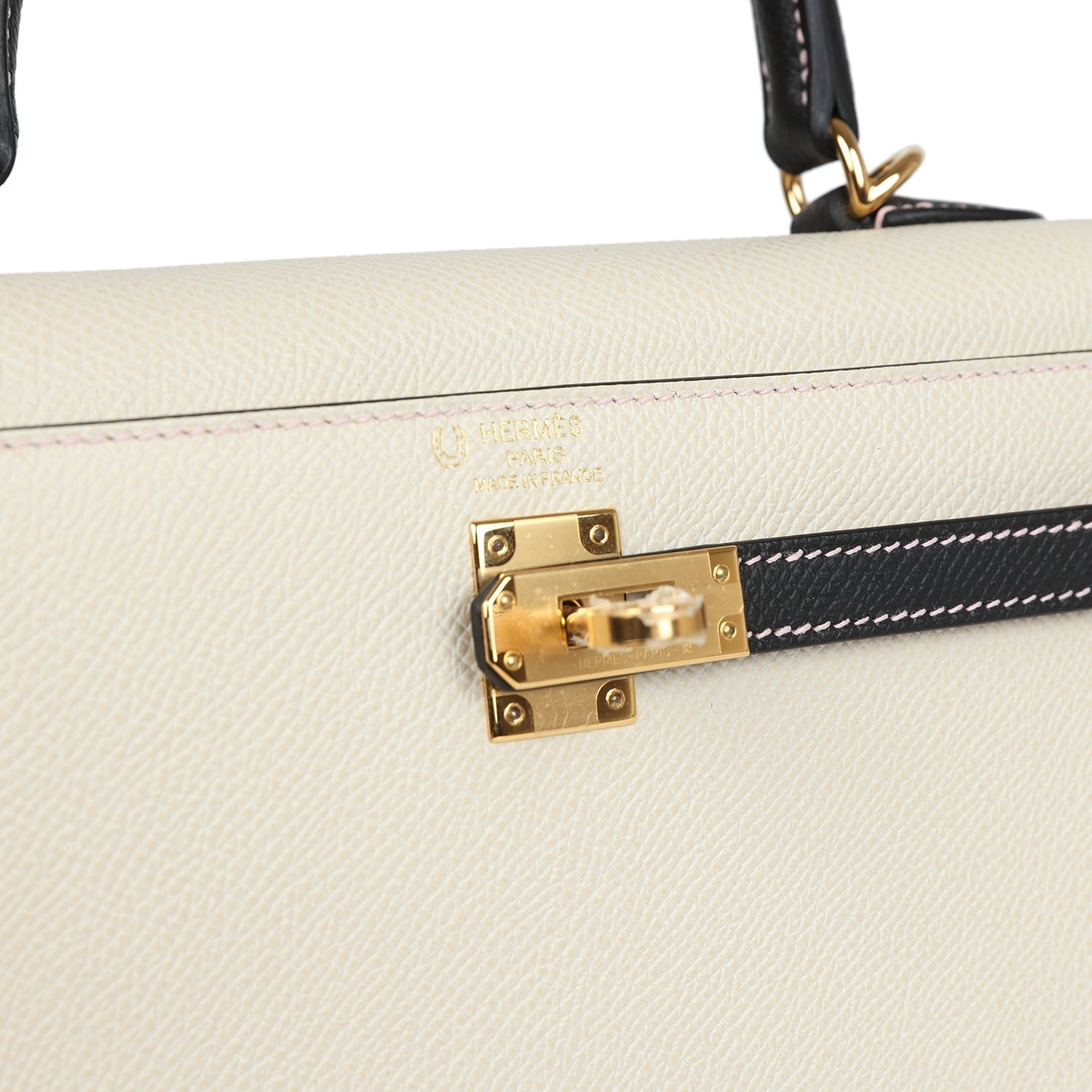 Hermes Special Order (HSS) Kelly Sellier 25 Craie and Black Epsom Gold Hardware