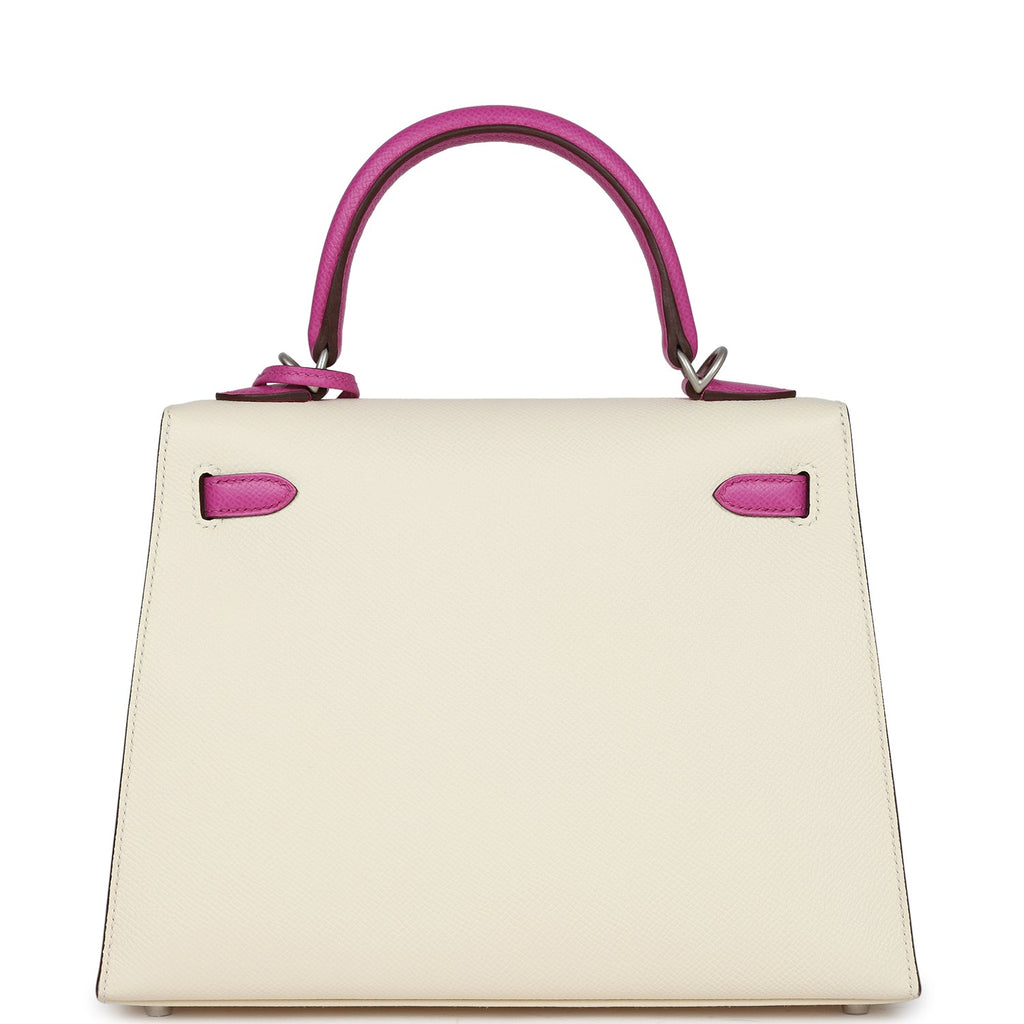 Pre-owned Hermes Special Order (HSS) Kelly Sellier 25 Nata and Rose Pourpre Epsom Brushed Palladium Hardware