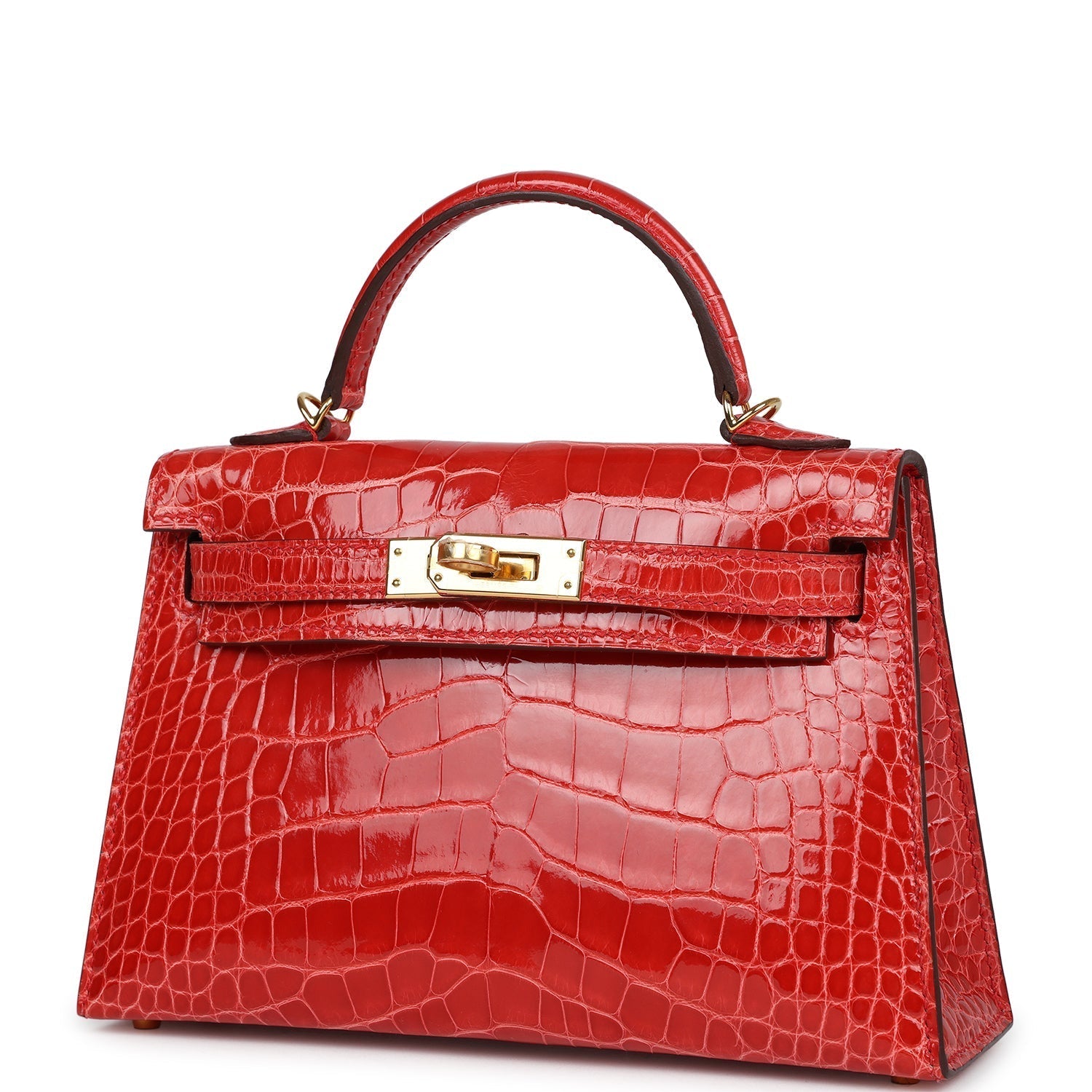 Hermes Kelly Sellier 20 Rouge de Coeur Shiny Alligator Gold Hardware