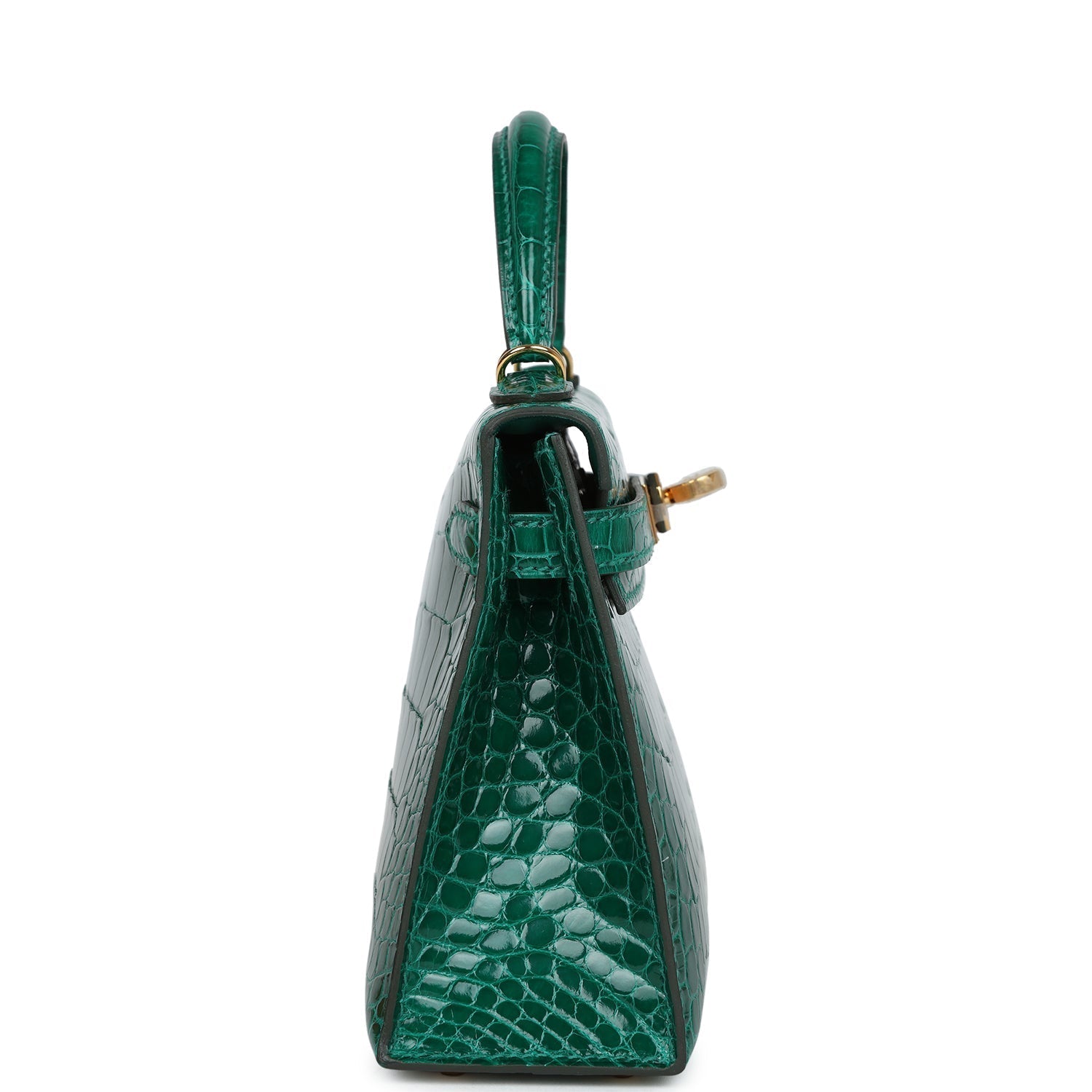 Hermes Kelly Sellier 20 Emerald Shiny Alligator Gold Hardware