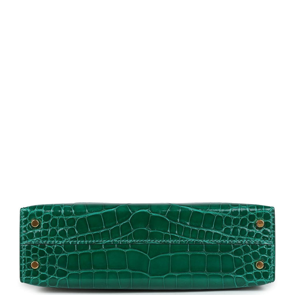 Hermes Kelly Sellier 20 Emerald Shiny Alligator Gold Hardware