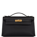 Hermes Kelly Pochette Black Swift Gold Hardware