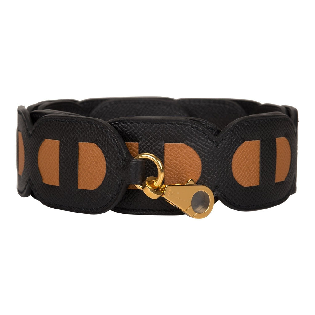 Hermes Black and Gold Epsom Maillons Shoulder Strap 109cm