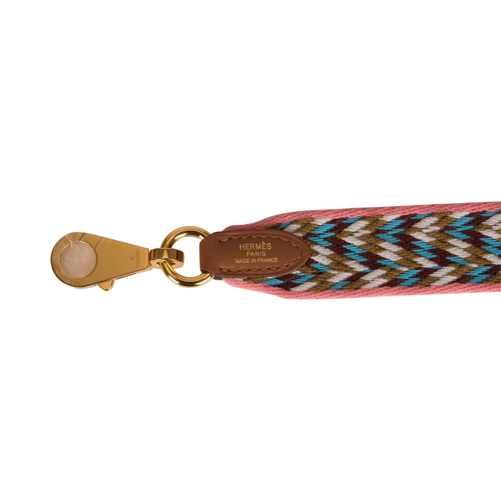 Hermes 25mm Rose D'ete, White and Rouge Sangle ZigZag (Strap) 105cm