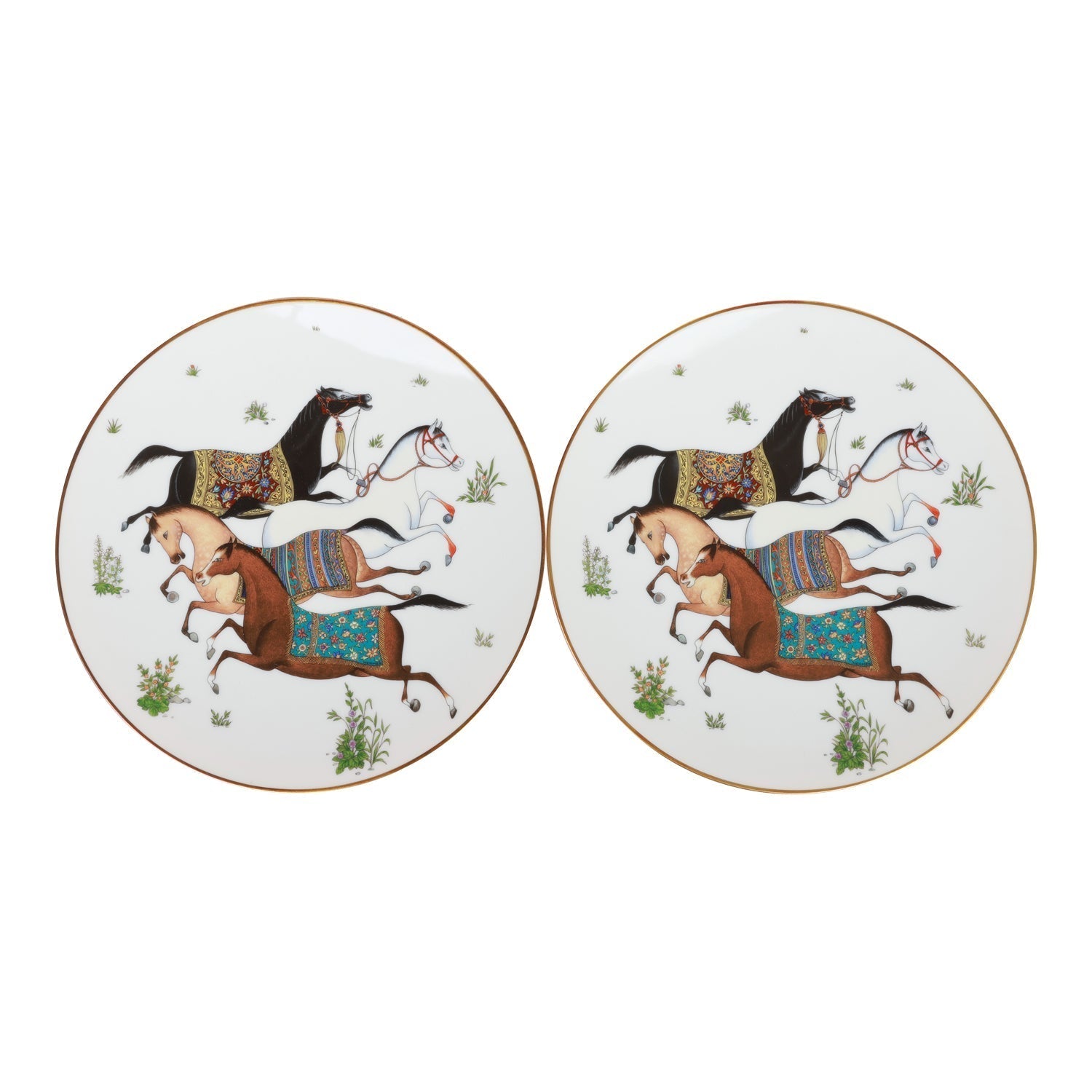 Hermes "Cheval D'Orient" Porcelain Desert Plate Set