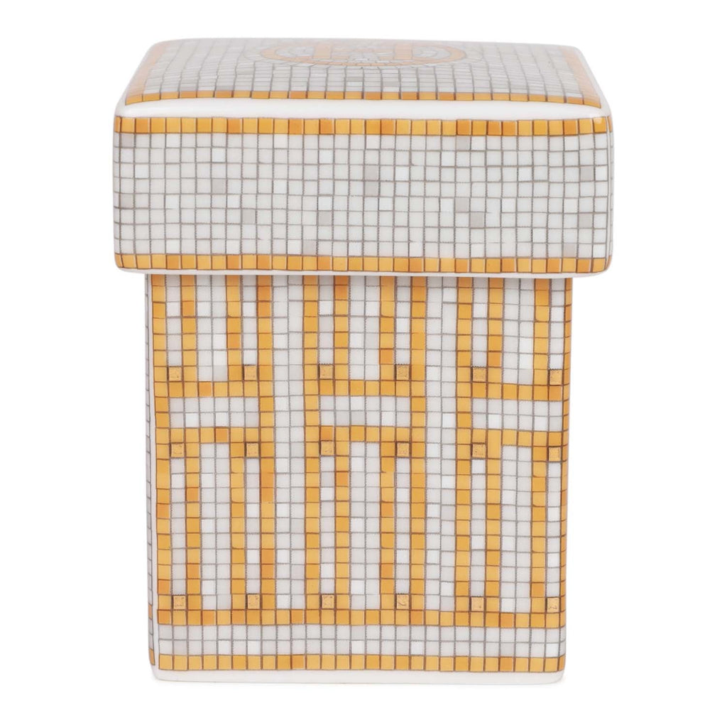 Hermes "Mosaique Au 24" Gold Porcelain Tea Sugar Box Small