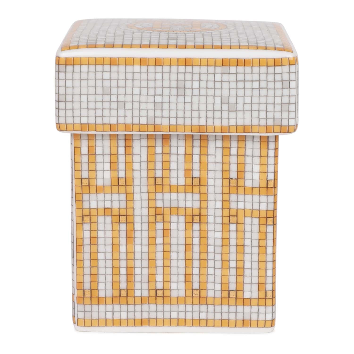 Hermes "Mosaique Au 24" Gold Porcelain Tea Sugar Box Small