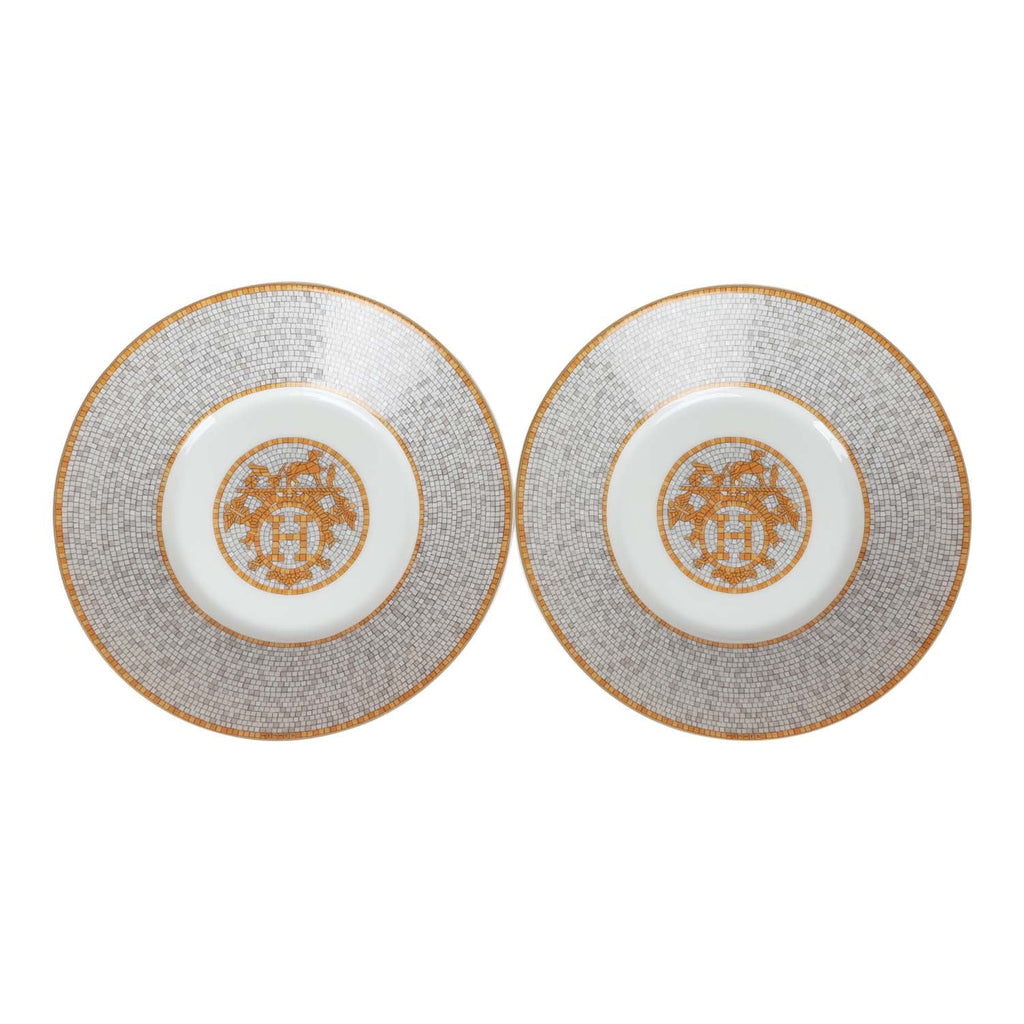 Hermes "Mosaique Au 24" Gold Porcelain Tea Cup And Saucer Set