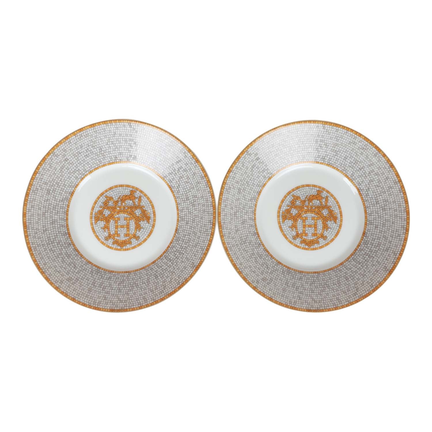 Hermes "Mosaique Au 24" Gold Porcelain Tea Cup And Saucer Set