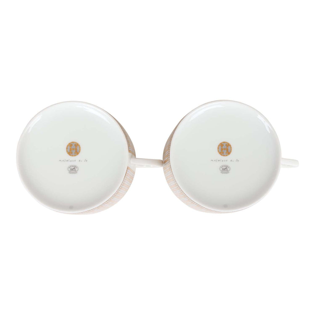 Hermes "Mosaique Au 24" Gold Porcelain Tea Cup and Saucer Set