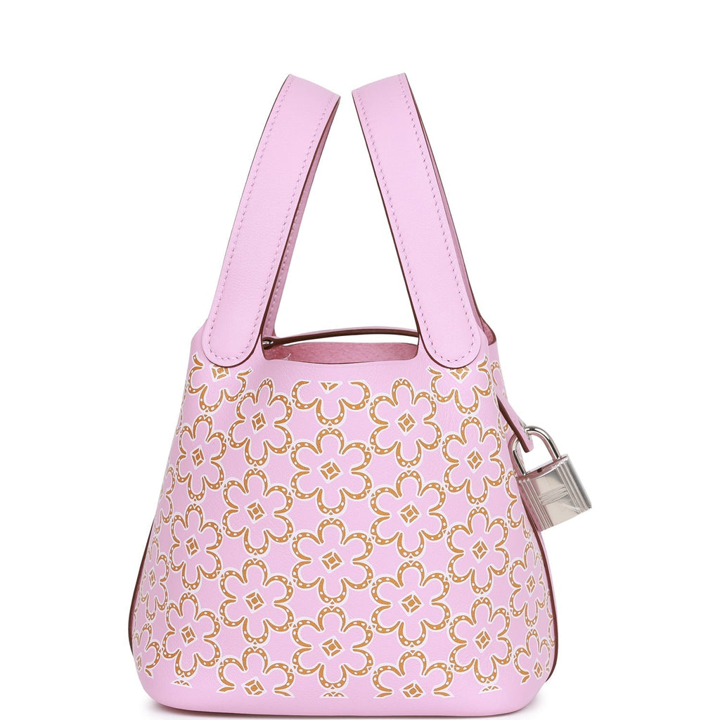 Hermes Micro Picotin Lock 14 "Lucky Daisy" Mauve Sylvestre Swift Palladium Hardware