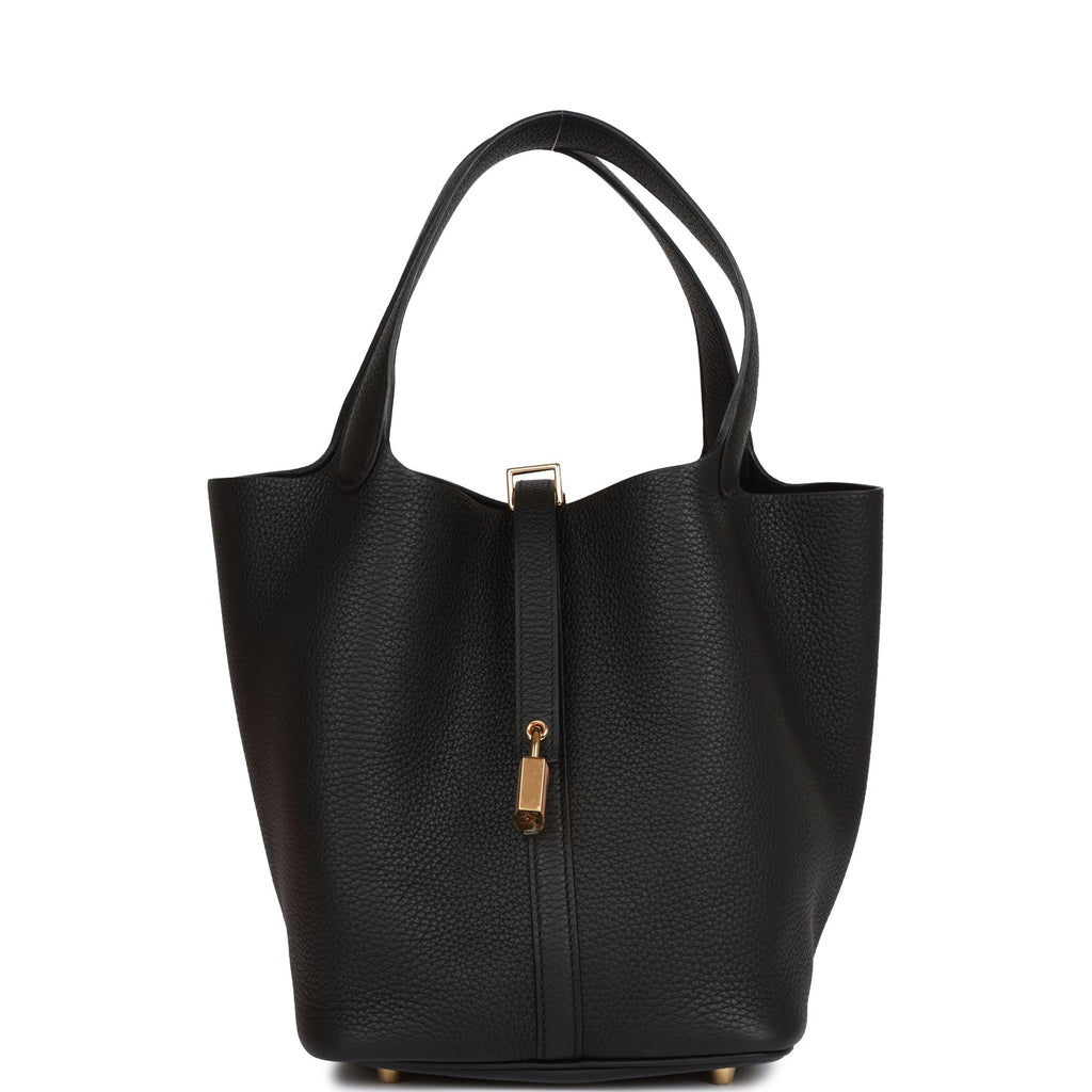 Hermes Picotin Lock 22 Black Clemence Gold Hardware