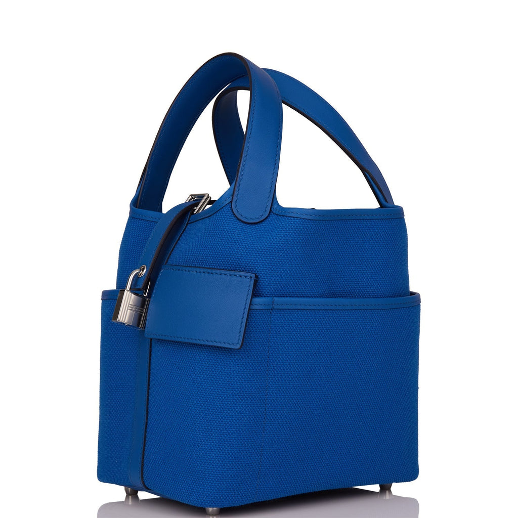 Hermes Picotin Cargo 18 Bleu France Swift and Toile Canvas Palladium Hardware