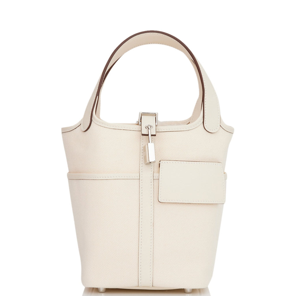 Hermes Picotin Cargo 18 Nata Swift and Toile Canvas Palladium Hardware