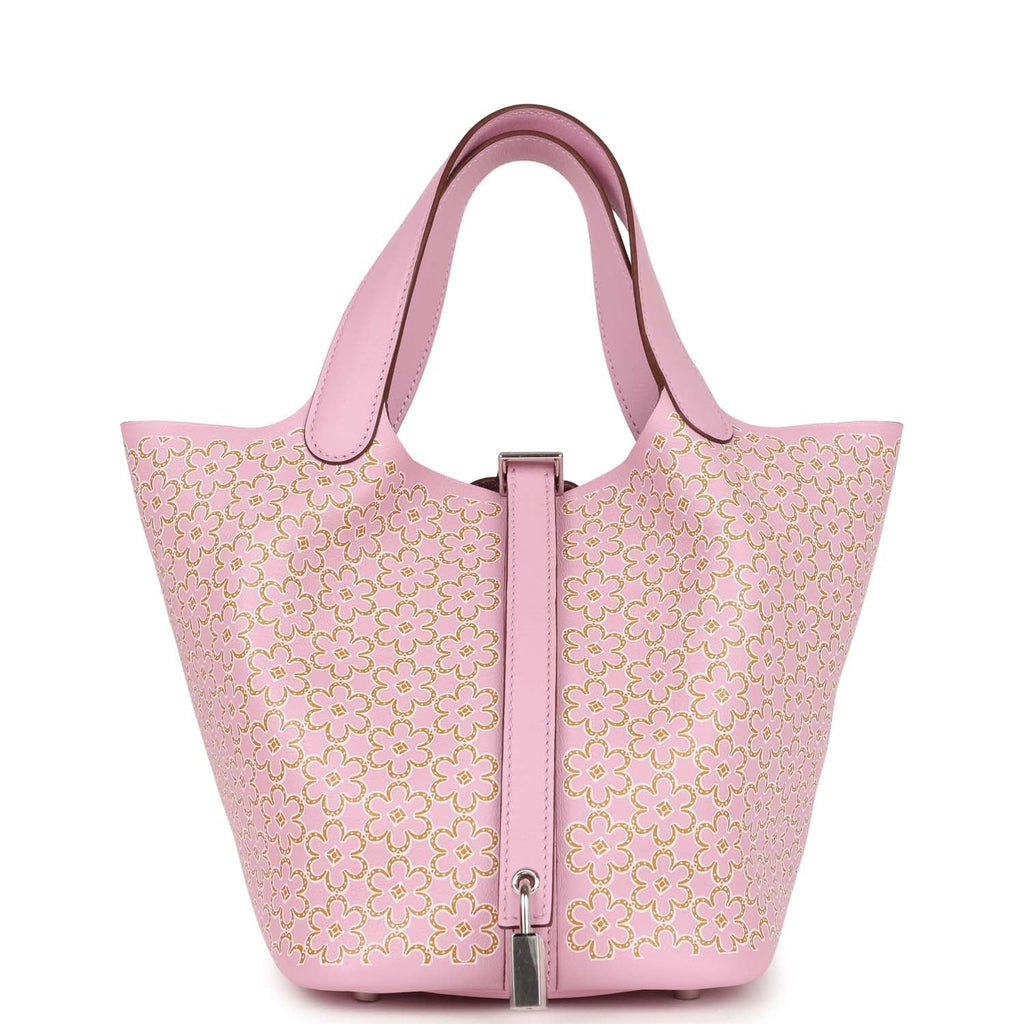 Hermes Picotin Lock 18 "Lucky Daisy" Mauve Sylvestre/Cuivre/White Swift Palladium Hardware